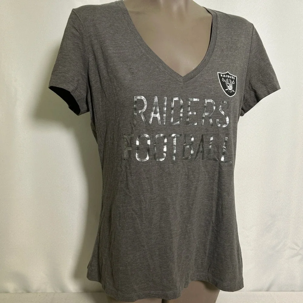 Las Vegas Raiders NFL Football Majestic Heather Gray T-Shirt Women's XL